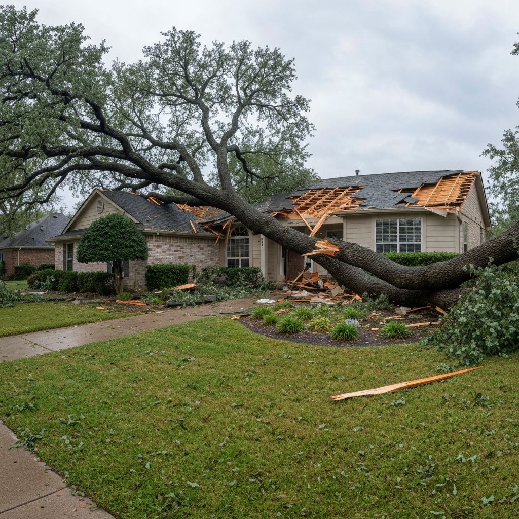 Tree fallen on house roof causing major damage